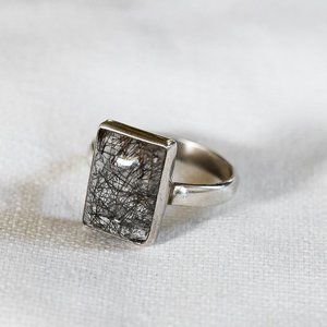 Tourmalinated Quartz Sterling Silver Ring, Sz 8.5